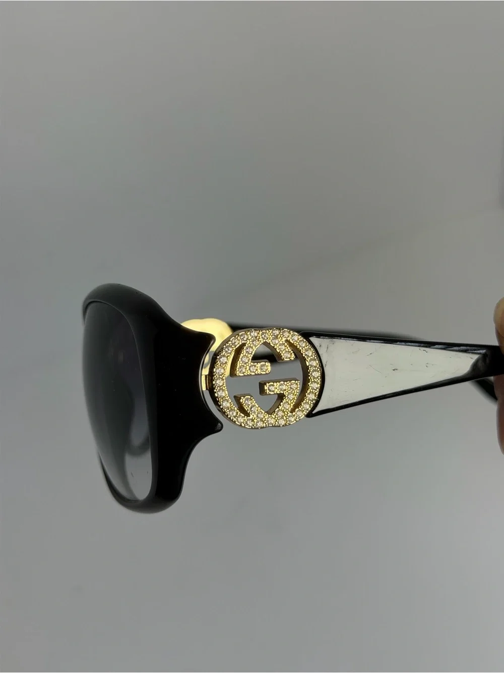 Gucci GG3578/S Black Gold Crystal GG Logo Oversized Sunglasses Italy